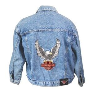 VTG 80s Harley-Davidson Motorcycles Women M 12-14 Eagle Embroidered Denim Jacket